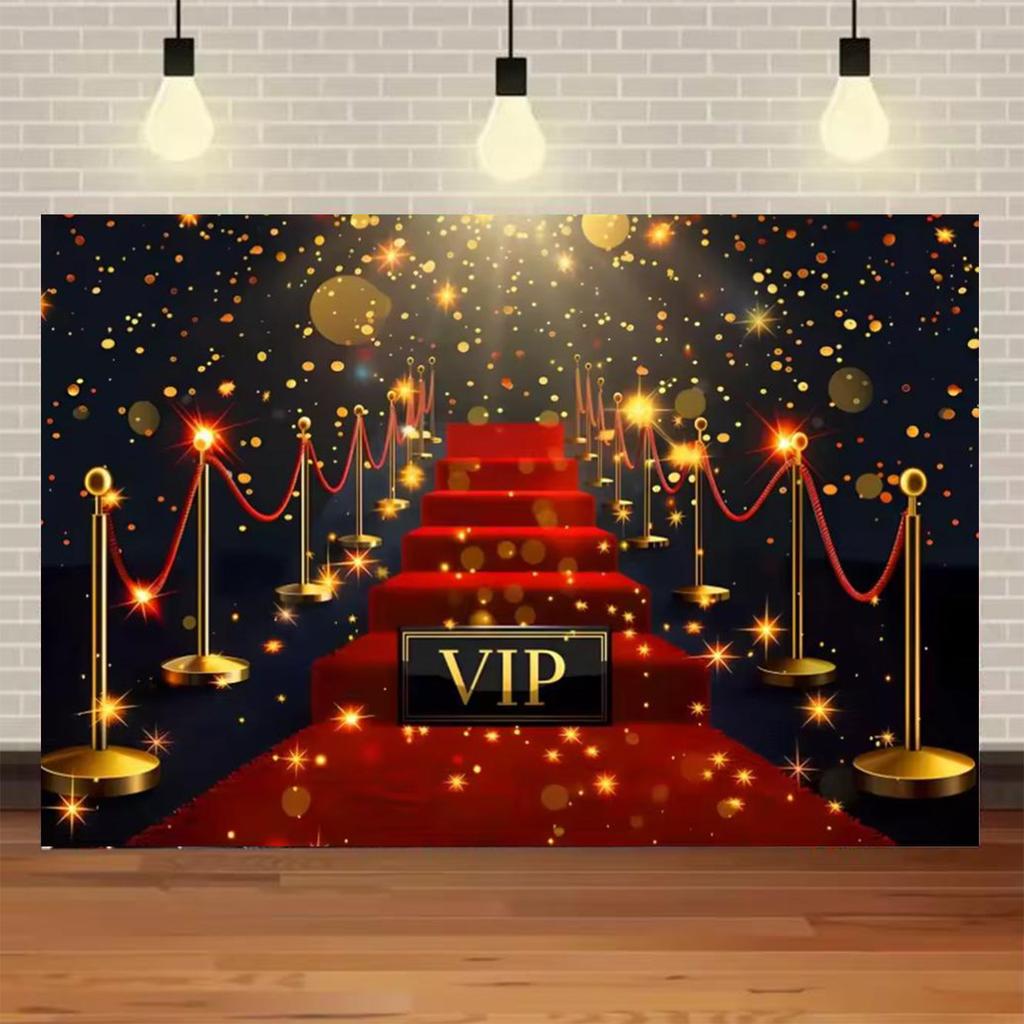 Fondo Fotografico Tappeto Rosso di Hollywood, Tema Uscita Film e Premio Oscar, Fondo Fotografico Focalizzato sull'Oro, Decorazioni per Eventi e Palchi