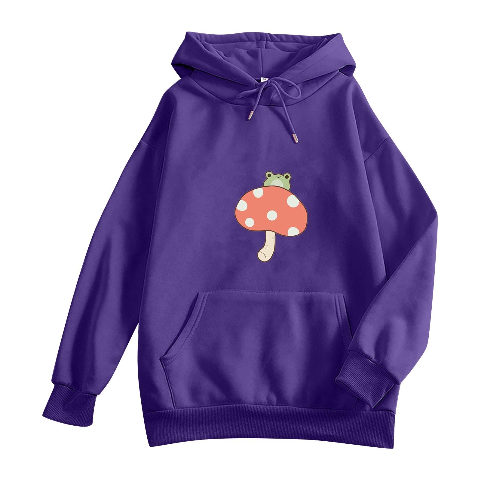 

Модный женский свободный топ с длинным рукавом с принтом, женский свитер с капюшоном XXXL фиолетовый