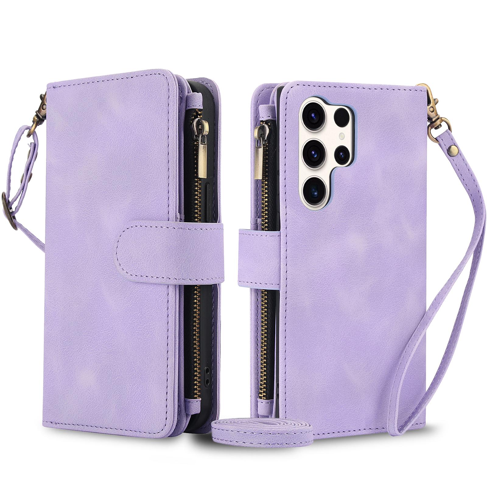 

Crossbody Zipper Cards Solt Wallet Leather Case For Samsung Galaxy S24 Ultra S23 Plus S22 S21 A55 A15 A35 A25 A54 A24 Flip Cover For Galaxy A52 фіолетовий