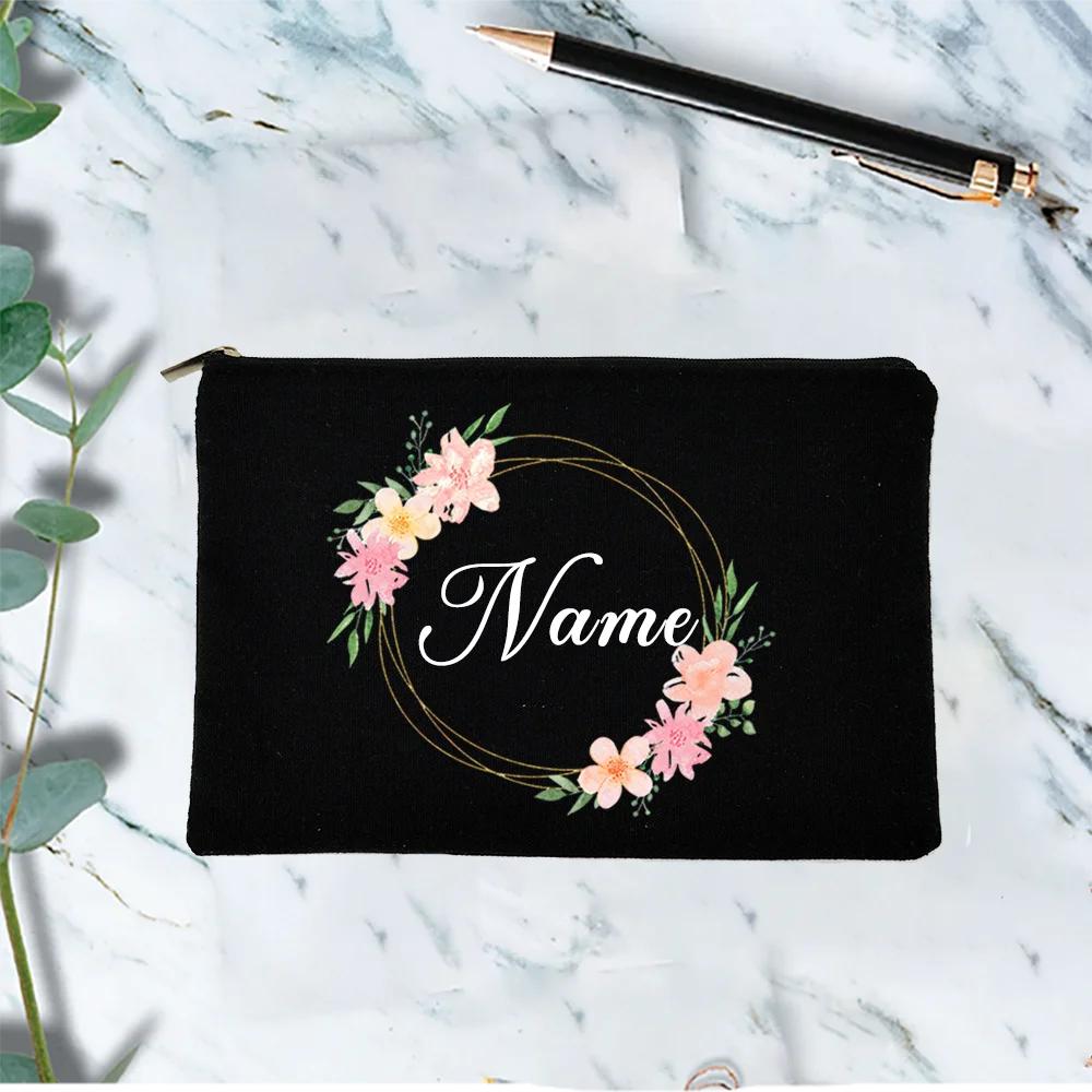 

Floral Wreath Personalized Canvans pouch Bridemaid Makeup Bag Travel Toiletry Organizer Cosmetic Bag Custom Gift Girls Trip Gift