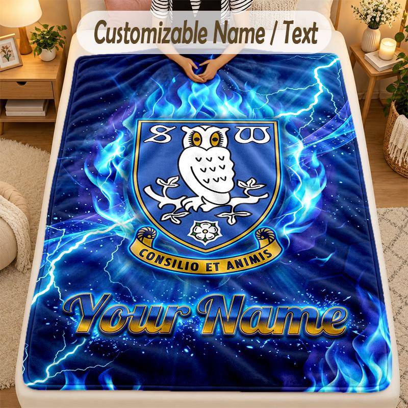 Flannel BlanketSheffield Wednesday FC Custom Name Text Personalized Soft Warm Throw Blanket Home Decor Gift
