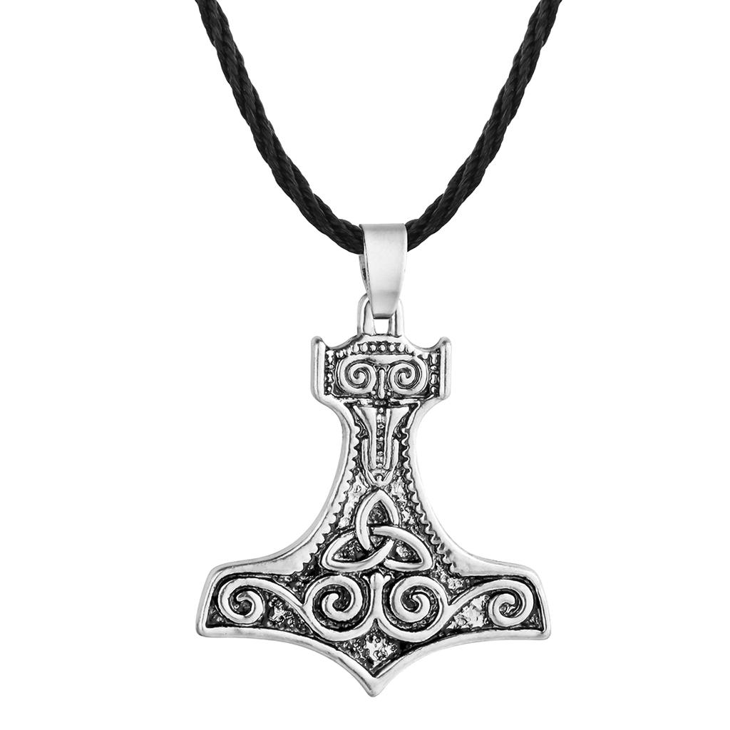 Kinitial Men's Vintage Viking Thor's Hammer Pendant Jewelry Necklace Irish Celtics Knot Pendant Amulet Symbol Luck Necklace Gift