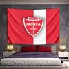 Red Shield with AC Monza Logo Featuring a Sword and Cross Atop Stripes. Patterned Tapestry for Bedroom and Living Room Home Decor