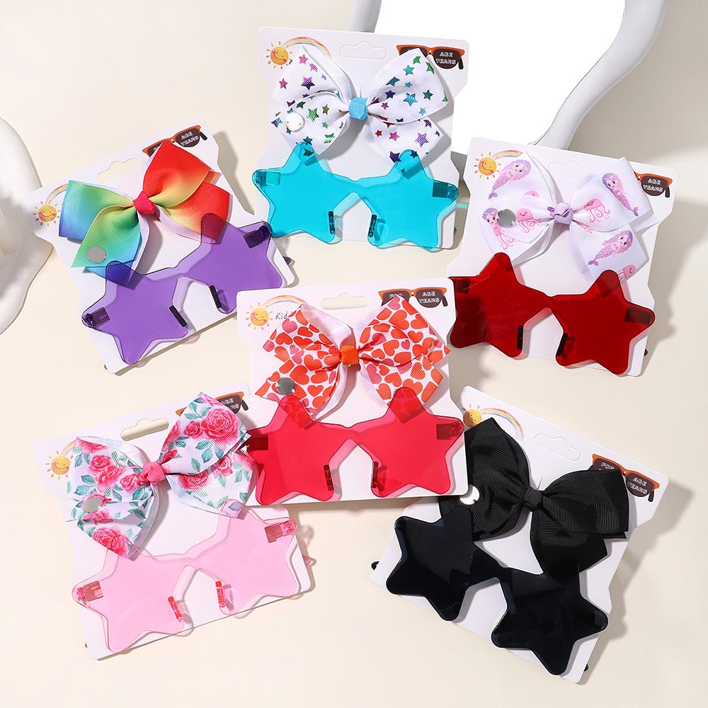 4set Baby Bows Headband Cartoon Sunglasses Girls Beach Pography Props Toddler Headwear Kids Hair Accessories New Year Gift