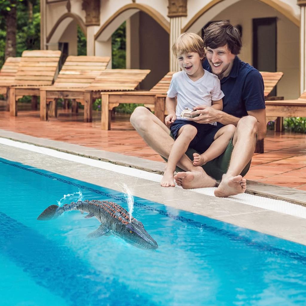 RC Dinosaur for Kid Remote Control Mosasaurus Simulation Model with Light Spray Summer Water Swimming Pool Lake Bathroom Boy Toy