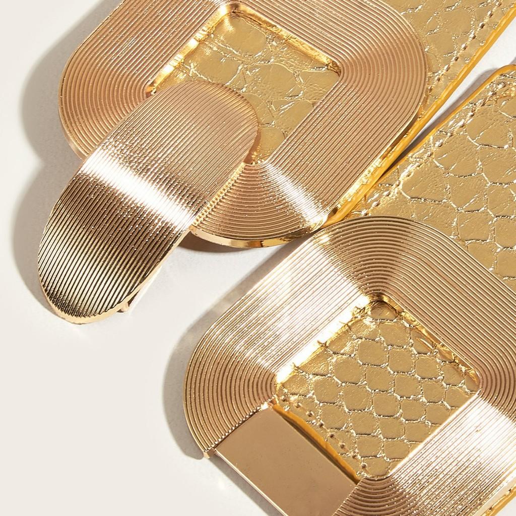 Gold Women Metal Waist Belt Snap Fastener Asymmetric Design Outerwear Dresses