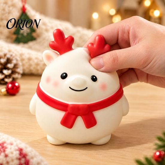 Durable TPR Sensory Toys Christmas Candy Cane & Elk Squishy Toy, Slow Rising Squeeze Fidget Elastic Stress Relief Desktop Ornament, Holiday