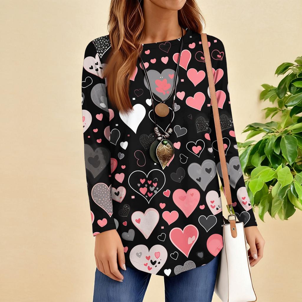 Women's Loose Round Neck Raglan Sleeve Printed Long Sleeve T-Shirt Pullover