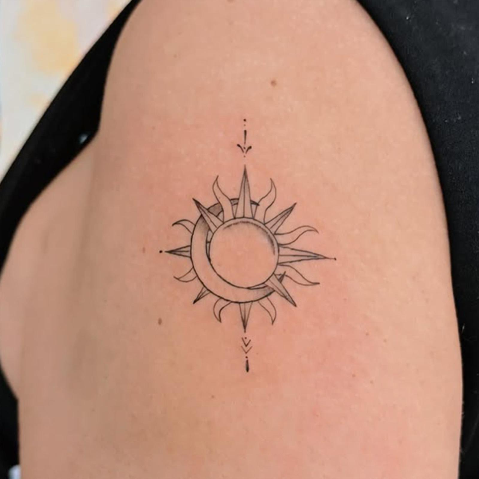 Glow Makeup Unisex Sun And Moon Lines Tattoo Stickers Advanced Sense Niche Simple Small Fresh Arm Tattoo Stickers