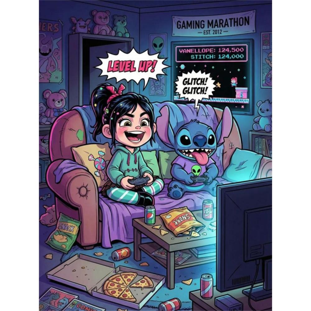 

Disney 5D DIY Diamond Painting Vanellope Stitch Illustration Cartoon Full Diamond Mosaic Diamond Painting Art Wall Decoration Craft Set Round 20x30cm