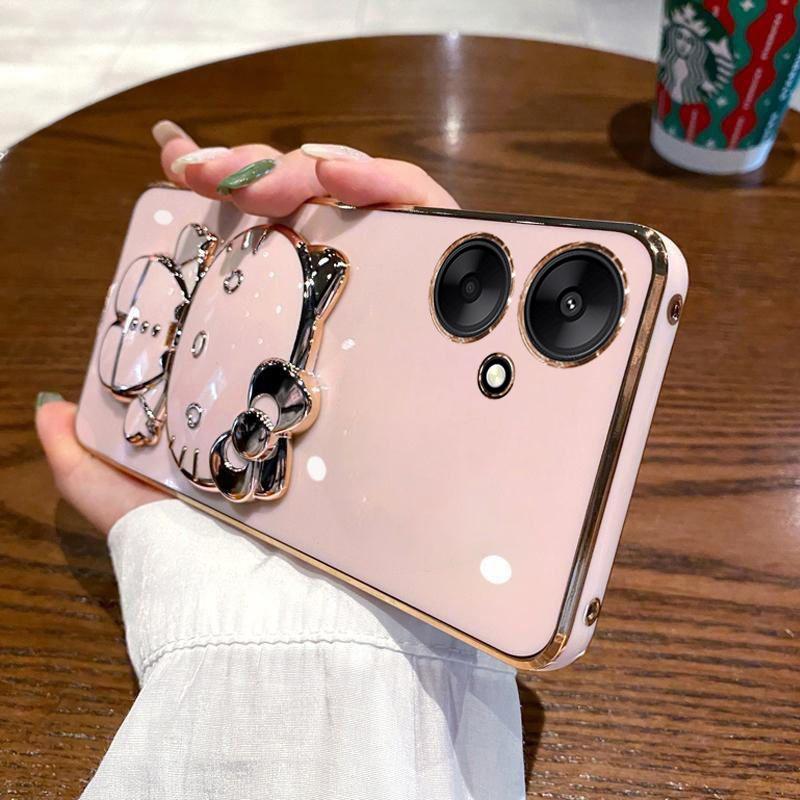 Redmi 11C Mobile Phone Case Electroplated KT Cat Bracket Makeup Mirror Redmi 11C Silicone Soft Case Protective Case