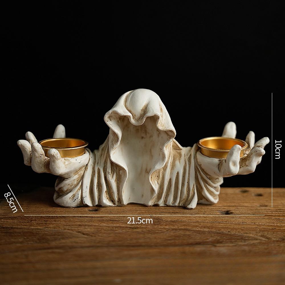 Halloween Decoration Ghost Wizard Candle Holder Resin Tealight Candlestick Home Table Desk Bookshelf Gothic Holiday Ornaments