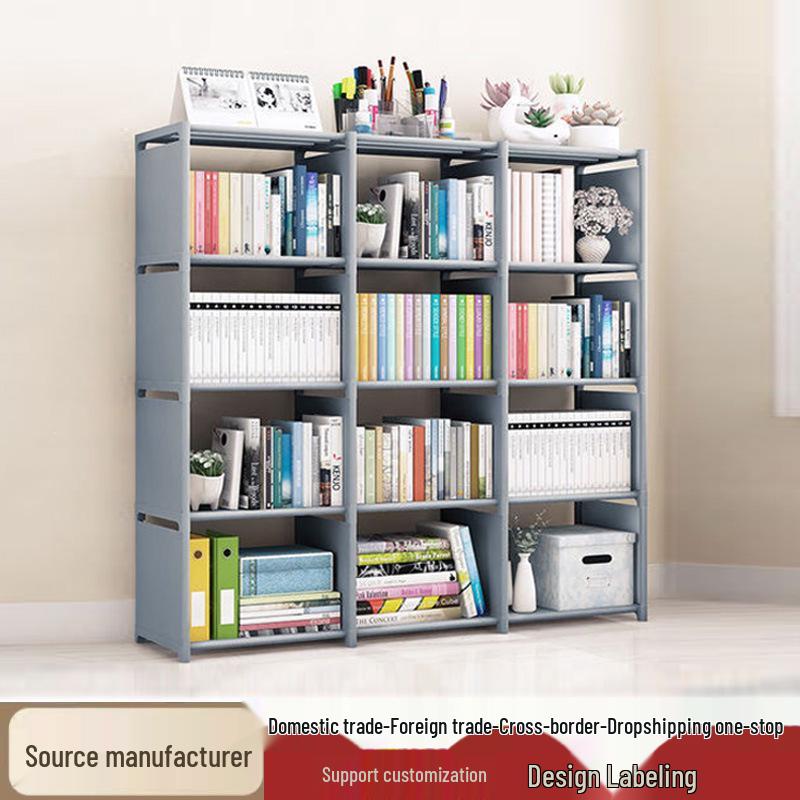 Best-Selling Multi-Layer Bookshelf: Three-Column Steel Pipe Bookcase for Home Storage & Student Organization