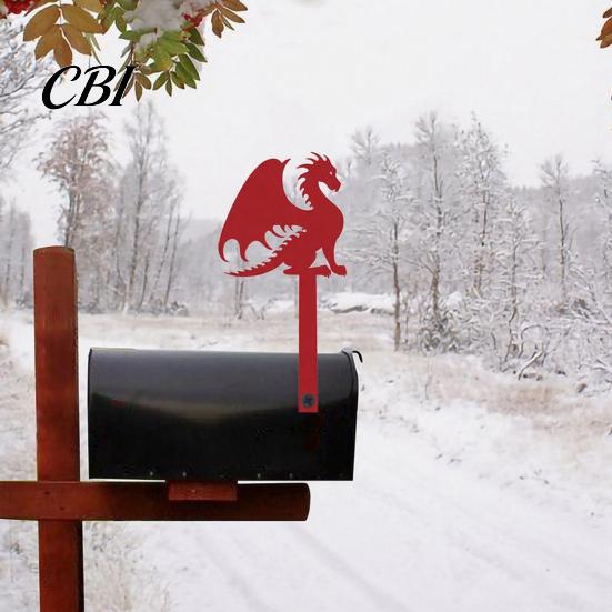 Metal Mailbox Sign Flag Replacement, Decorative Dragon Stake Sign, Mounting Holes Winged Shape Ornament for Outdoor Mail Box Decoration Holder