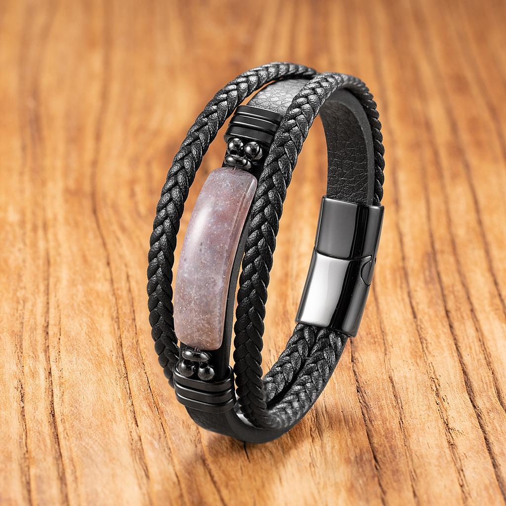 European and American Geometric Tiger's Eye Stone Bracelet Men's Multi-layer Leather Rope Bracelet Stone Bracelet Magnet Buckle Bracelet Women 2026