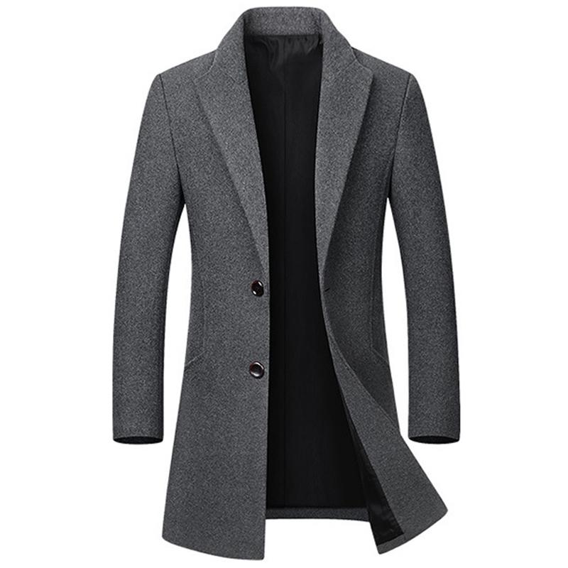 Winter Wool Jackets Men Casual Slim Outwear Long Trench Coat