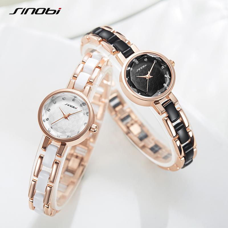 SINOBI Nyeste kvinnemote armbåndsur Shinning Rose Golden Armbånd Dameklokker Luksus diamantkvartsklokker for kvinner