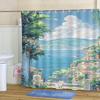 Coastal Cityscape Shower Curtain - Polyester Decor, Vibrant Beach Town Artwork, All-Season Use, Artistic Bathroom Accessory