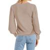 Damen Langarm T-Shirts Rundhals Puffärmel Chiffon Pullover Shirts Einfarbig Bluse Tops