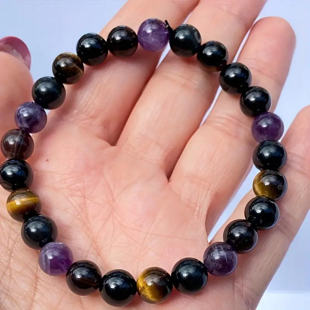 Festive Gifts Amethyst Tiger Eye Black Onyx Smoky Quartz Beaded Bracelet Natural Fashion Jewelry For Men Women Daily Wear GiftDaily Wear Gift