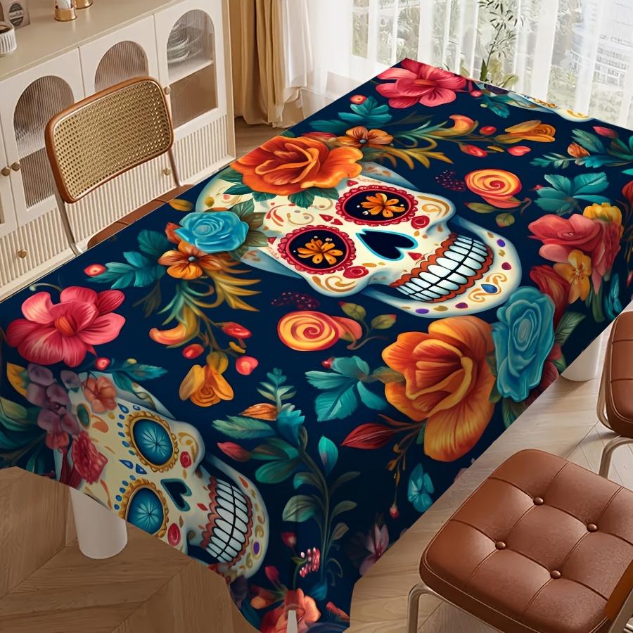 Bohemian Skull Rectangle Table Cloth for Table Decor Kitchen Dining Waterproof Reusable Tablecloth for Tables Holiday Party