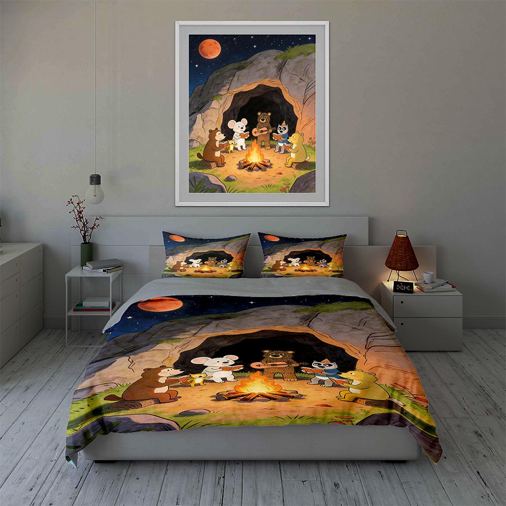 Campfire, animals, cave. Bedding Duvet cover sets Duvet covers Pillowcases gifts (1 * Duvet Cover 2 * Pillowcases, without duvet insert)