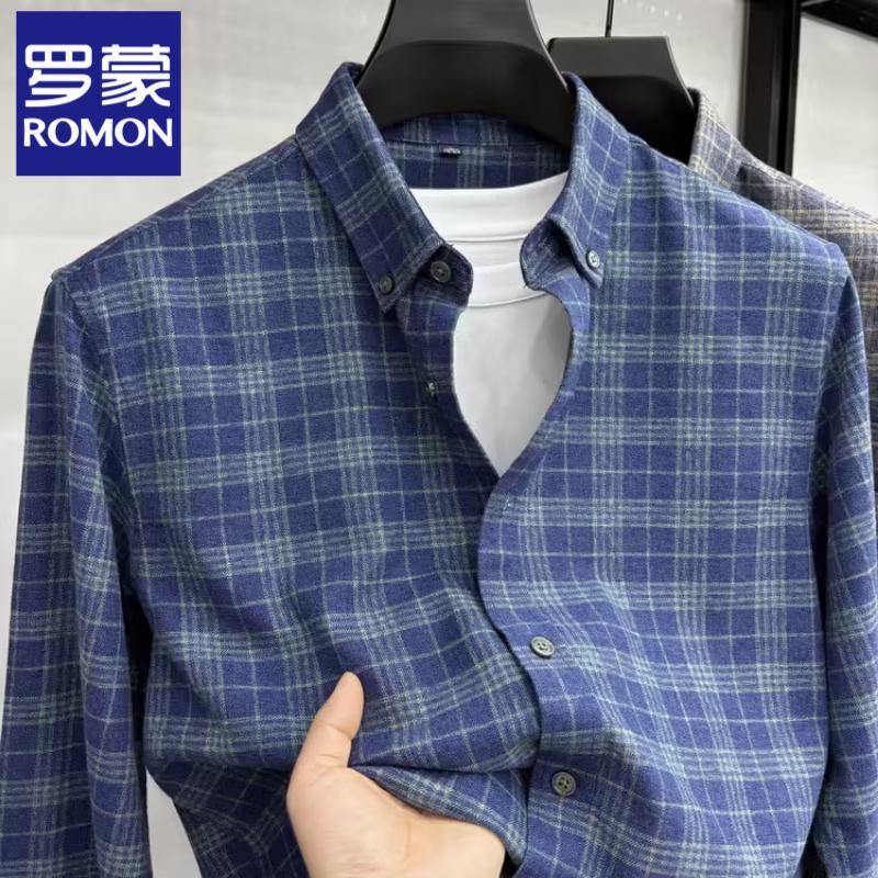 

ROMON Мужская рубашка в клетку с длинным рукавом из шлифованного хлопка, размер E 3XL