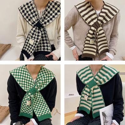 Knitted Small Shawl Spring and Autumn with High-end Checkerboard Women's Shoulder Sweater Autumn and Winter Thickened Scarf Scarf Women's Neck