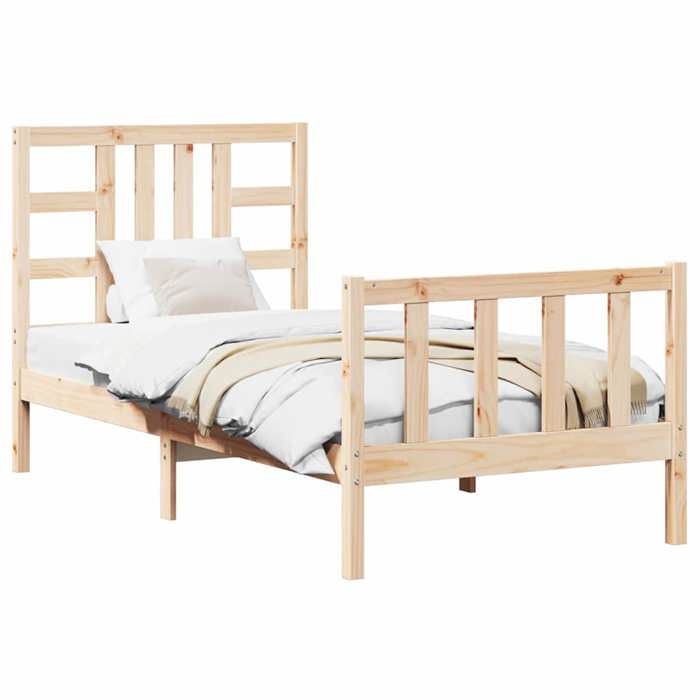 VidaXL Cadre de lit avec tête de lit 90x200 cm bois massif 3191956