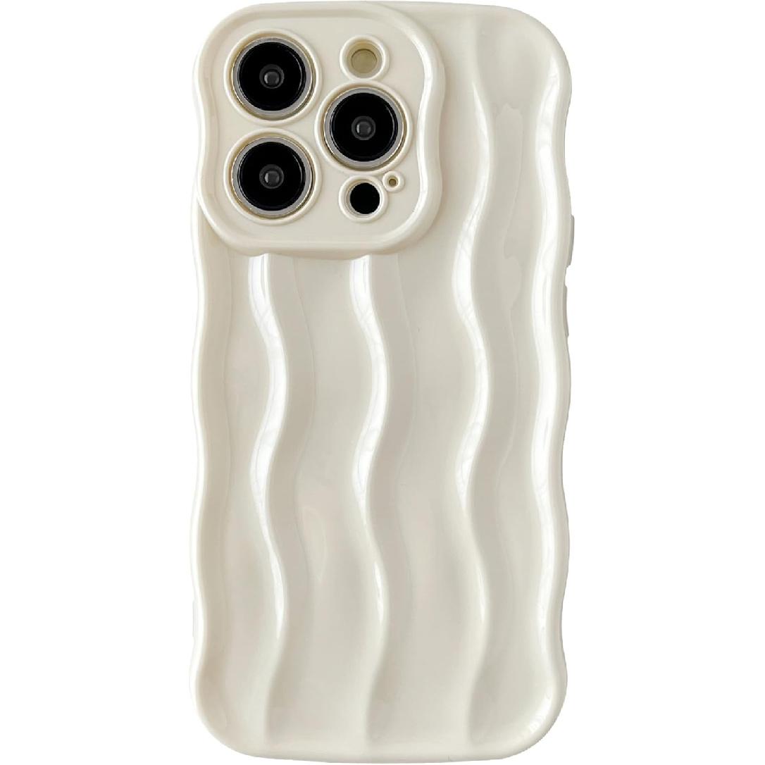 Caseative for iPhone 14 Pro Case,Water Ripple Pattern Curly Wave Frame Soft Compatible with iPhone Case (White,iPhone 14 Pro)