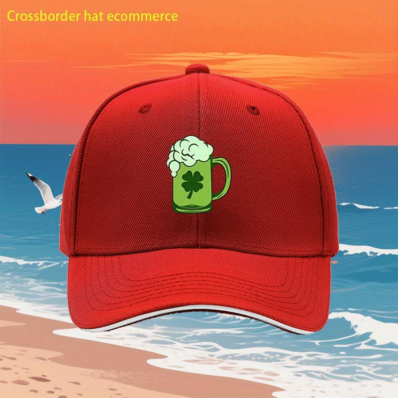 Clover Beer St Patricks Day Baseball Cap Adjustable Polyester Unisex Casual Sun Hat Outdoor Headwear One Size