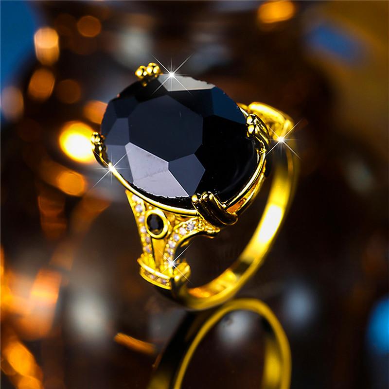Male Female Luxury Big Black Oval Stone Engagement Ring Vintage Wedding Jewelry For Men Women