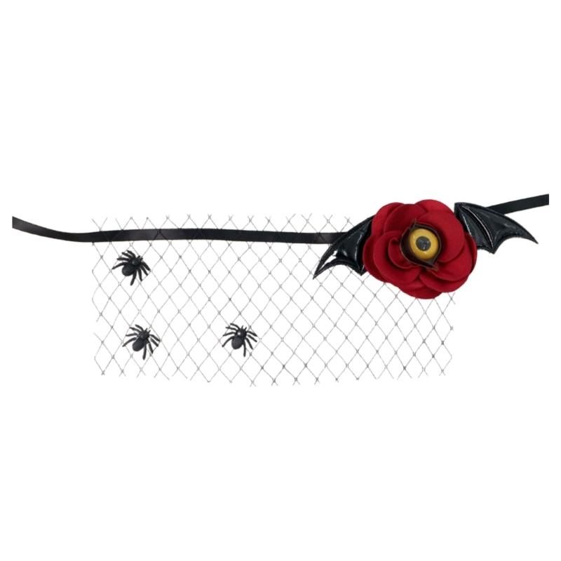 

Halloween Mesh Eye Mask With Realistic Rose Decoration Breathable Lace Costume Accessory For Party Cosplay