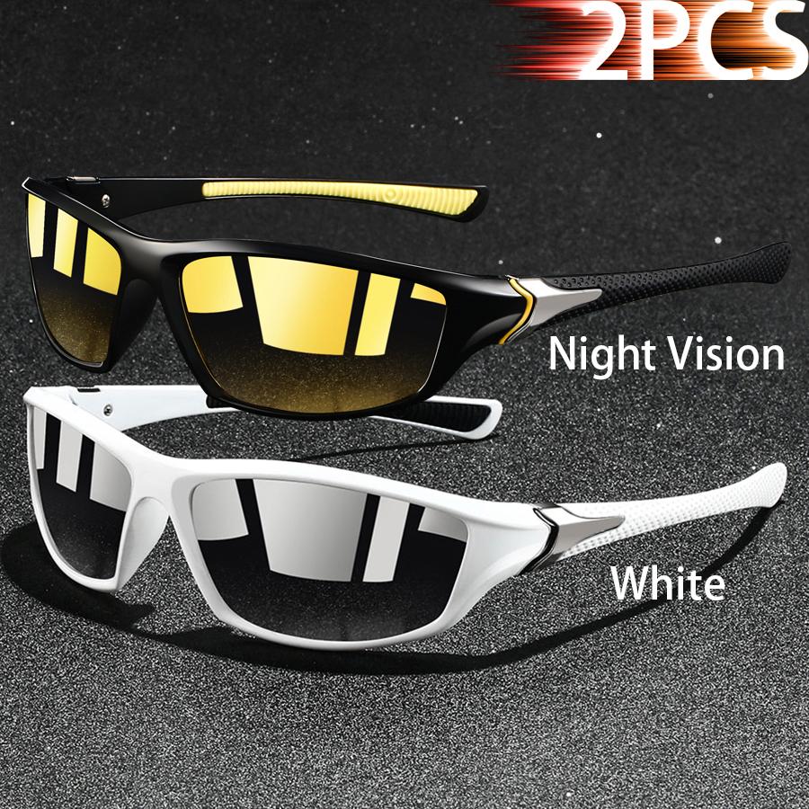 2 Pieces Fashion Vintage Sports Sunglasses Men Women Fishing Running Cycling  Sport Man Sun Glasses Anti-Glare UV400 Eyewear