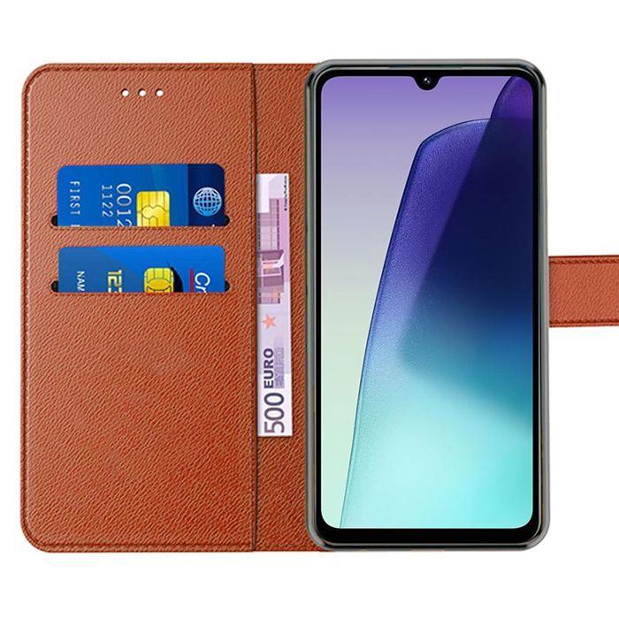 Silicone Case For Xiaomi Redmi 14C - Brown Synthetic Leather - 2 Tempered Glasses - Shockproof and Scratch-resistant