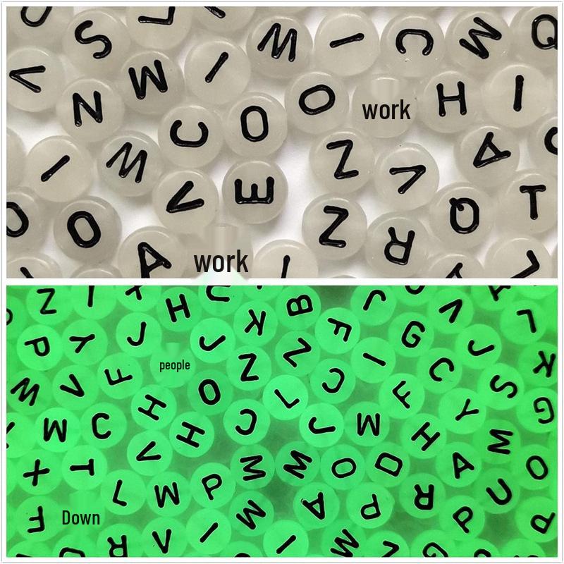 

4x7мм Светящиеся Акриловые Бусины с Английскими Буквами - Светящиеся Черные Бусины с Алфавитом для DIY Ювелирных Изделий