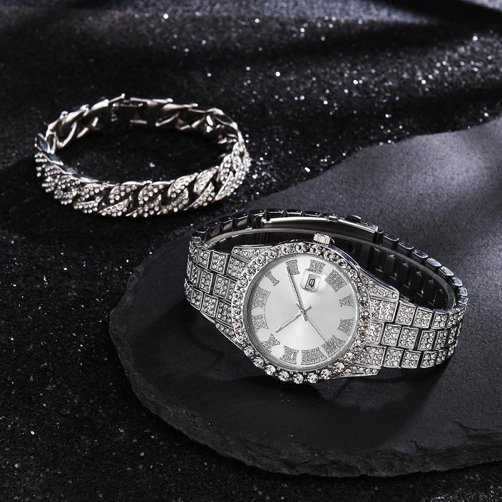 Ceas 2025 Bărbați Personalitate Stil Hip Hop Roman Diamant Cuarț Ceas Bărbați
