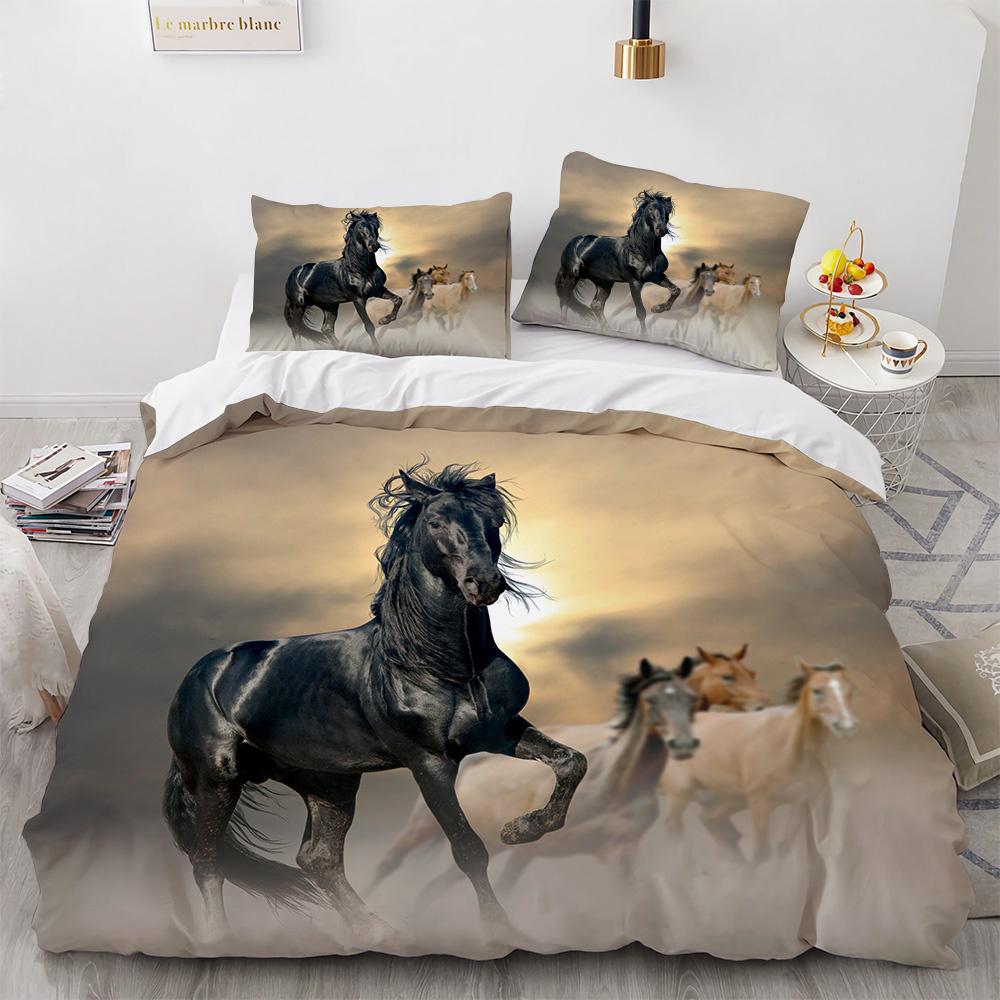 Steed Duvet Cover Set Fire Water Horse Wild Animals Comforter Cover Wildlife Bedding Set King Full Size for Kids Boys Girls Teen