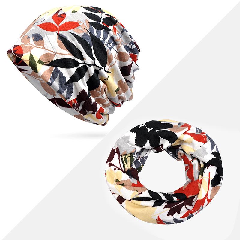 Women's Floral Print Cotton Pullover Hat and Scarf Set for Sun Protection