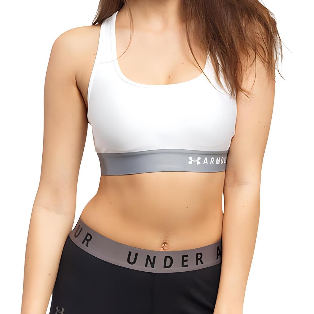 Under Armour Mid Crossback Sports Bra With Padding Medium Support Women Underwear White 1307200-100