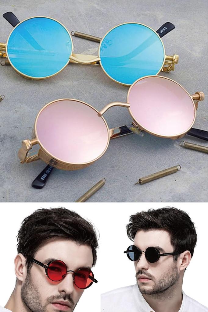 Freese Sunglasses Round Designer Fashion Eyewear UV Protection Men Cobalt Silver