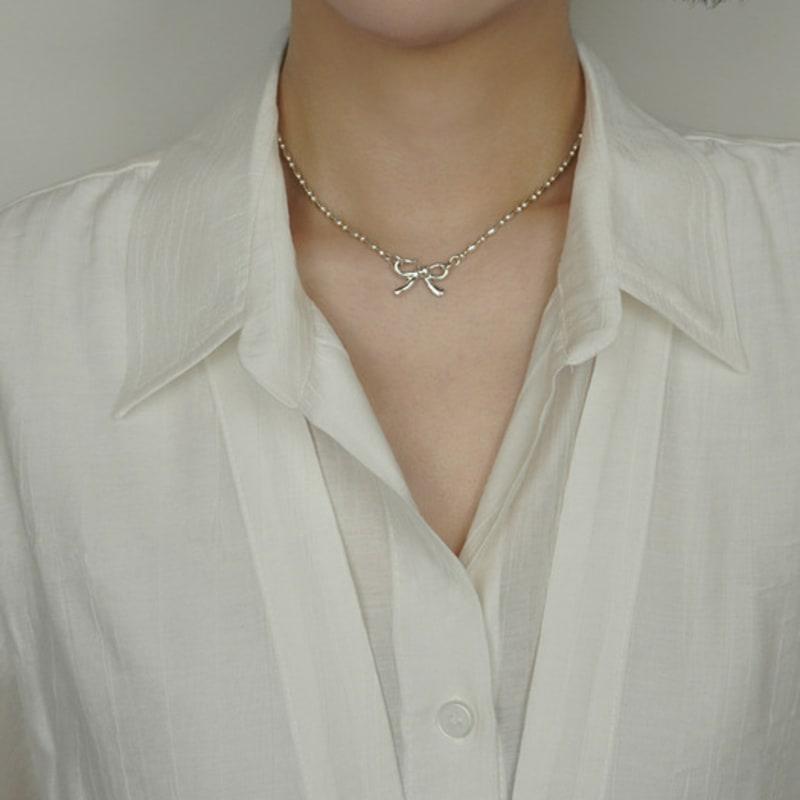 LAYOVV [Silver925] Ribbon Hook Choker Necklace