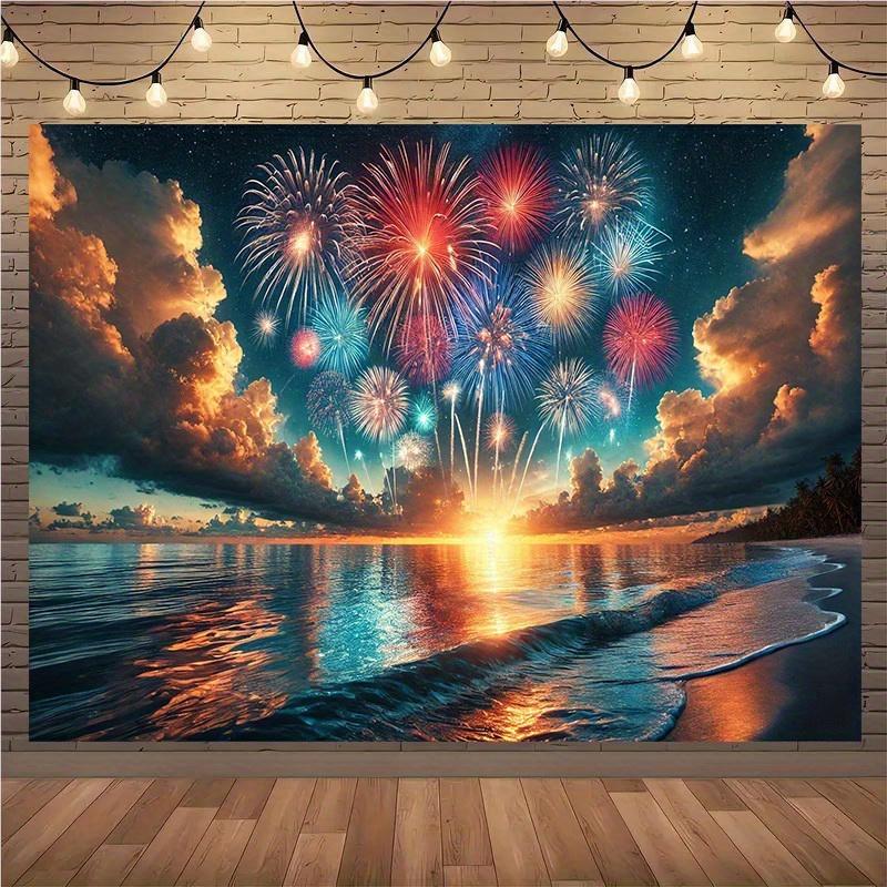 1 piece ocean and sky fireworks show background cloth room photography studio props - suitable for home decoration