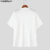 INCERUN Men Short Sleeves Solid Color See Through Casual Loose T-Shirts