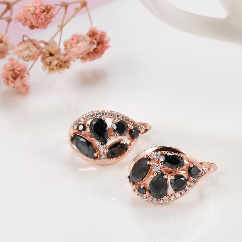 SIMJOO Rose Gold Earrings Fashion Classic Black Zircon Party Earrings