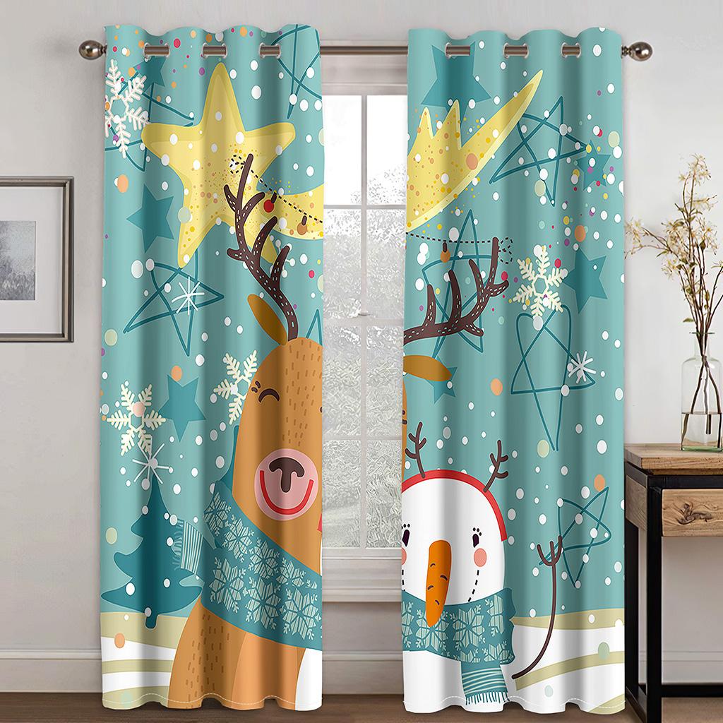 Merry Christmas Happy New Year Red Green Boy Window Curtains Blinds for Living Room Kids Bedroom Kitchen Door Home Decor 2Pieces