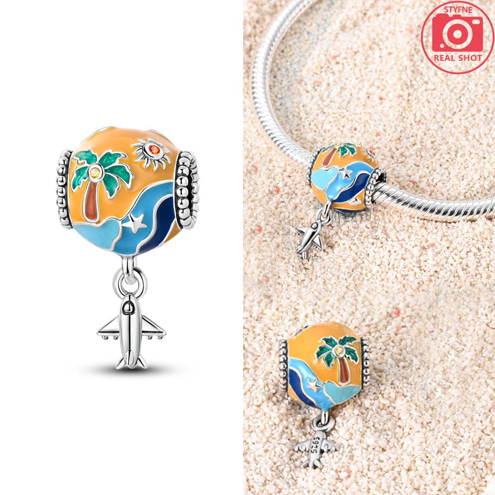Copper Myellow Sunflowers Coconut Trees Roses Beads Pendant Charm For Original Bracelet Woman Girl Jewelry