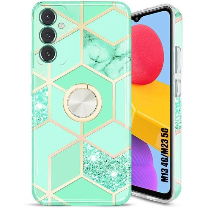 Coque de protection - BOOLING - pour Samsung Galaxy M13/M23 5G - Silicone TPU - Turquoise - Anneau Support 360°