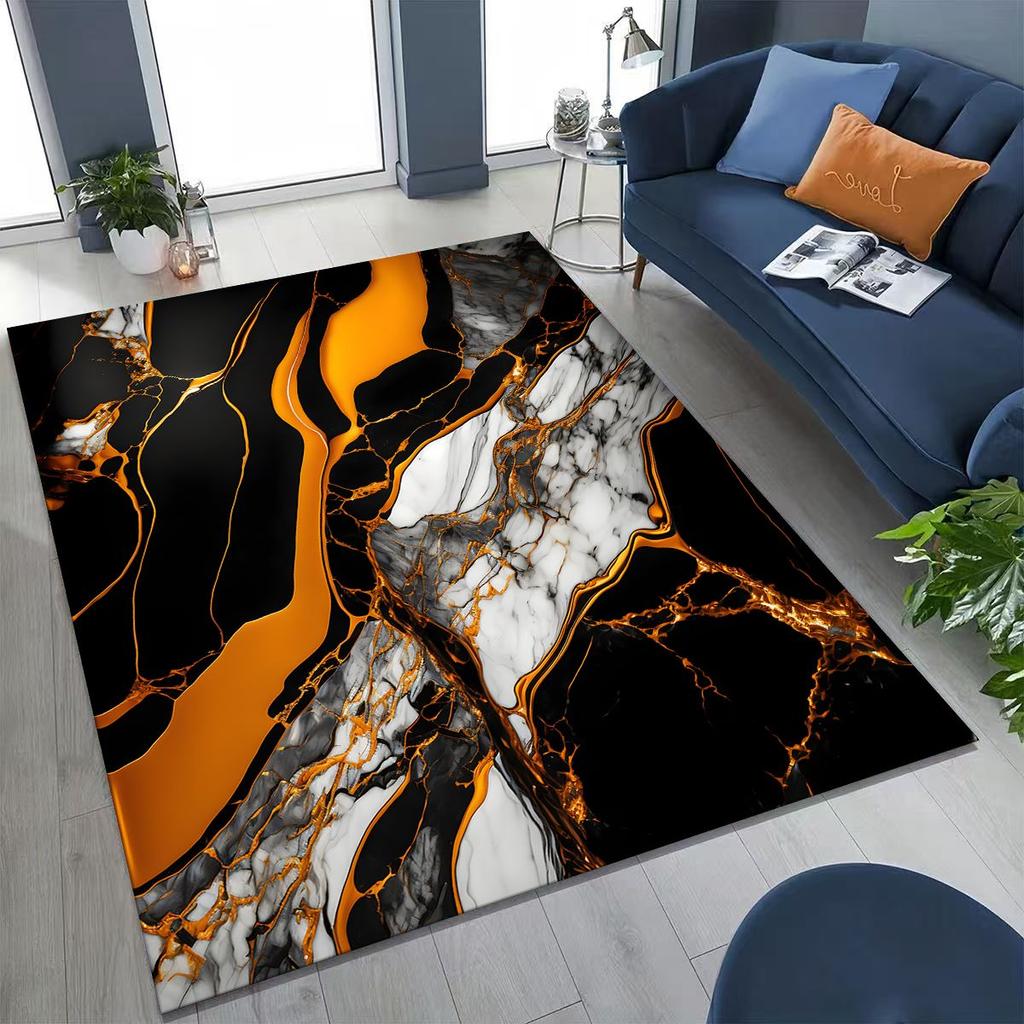 2026 Luxurious Marble Black Green Gold Colorful Stone Texture Rug for Bedroom Living Room Sofa Home Doormat Decor,Non-slip Mat
