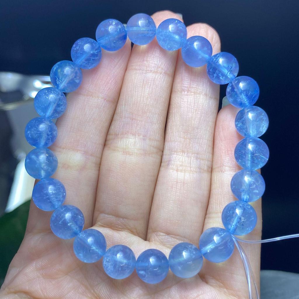 Natural Aquamarine Glacier Blue Crystal Bracelet - Elegant Fluorescent Deep Blue Jewelry